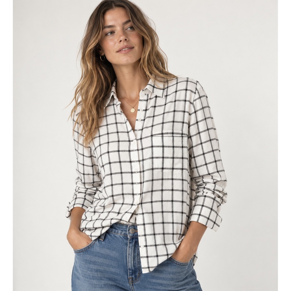 Marine Layer Womens Button-Down Shirt Size Small Blue White Windowpane
